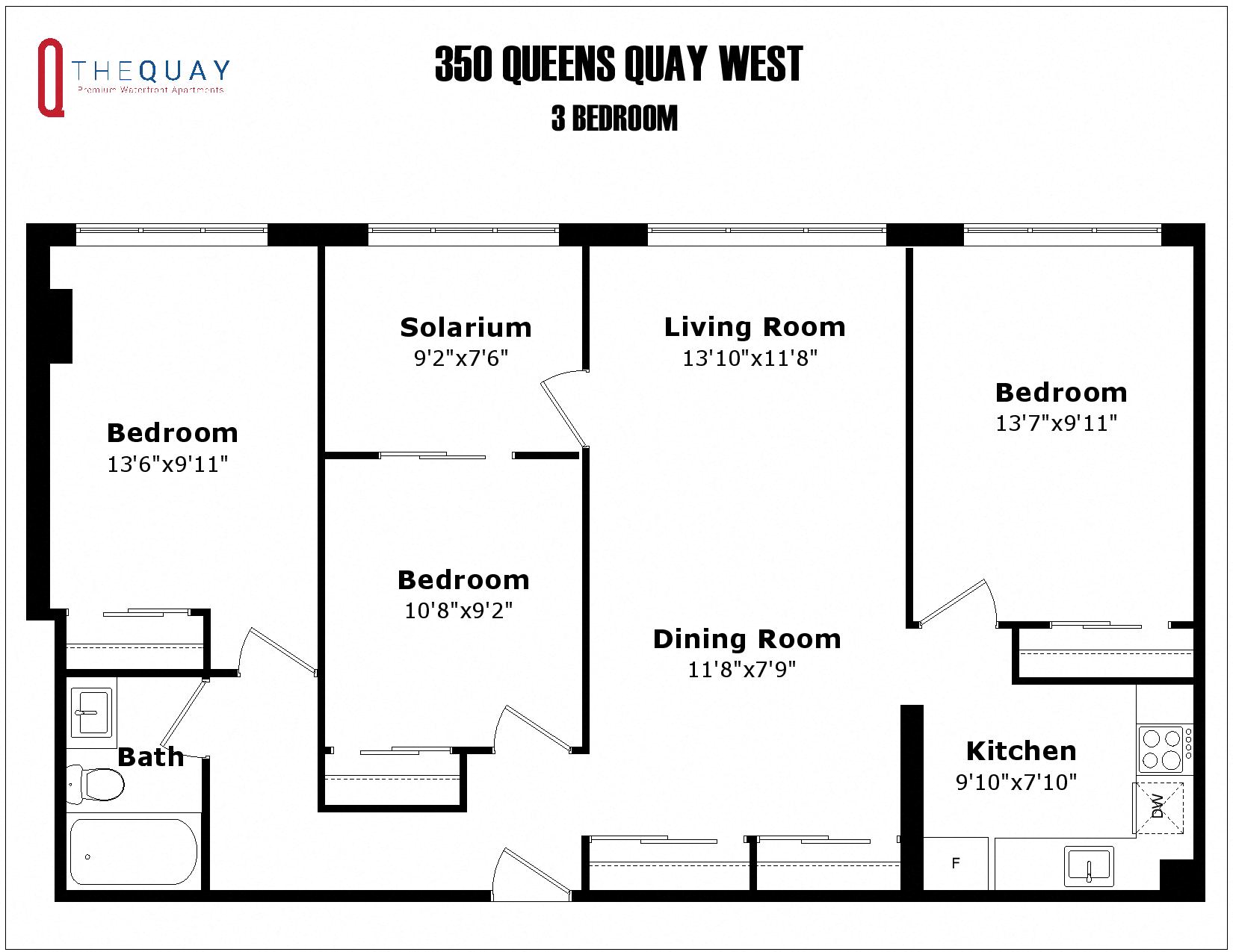 Floor plan for 3 beds, 1 bath, 1080 sqft